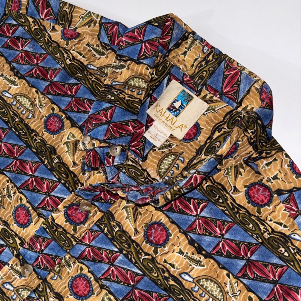 Kahala Hawaii Men's Shirt L Hawaiian Aloha Print Made in Hawaii Cotton M54